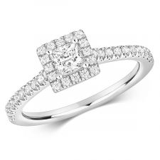 Princess Cut Halo & Diamond Set Shoulders Lab Diamond Engagement Ring 