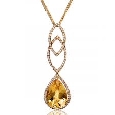 18ct Yellow Gold Pear Shaped Citrine & Diamond Necklace