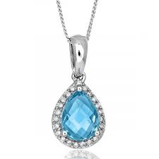18ct White Gold Blue Topaz & Diamond Necklace
