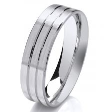 6mm Flat Court Satin Wedding Ring With 2 V Grooves