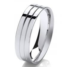 6mm Flat Court Polished Wedding Ring With 2 V Grooves