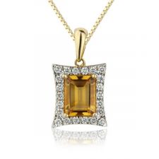 18ct Yellow Gold Citrine & Diamond Emerald Cut Necklace