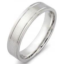 Flat Court Satin Wedding Ring With Off Set V Grooves