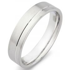 Flat Court Wedding Ring With Off Set Groove Satin Finish