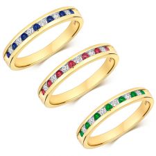 9ct Yellow Gold Diamond and Gemstone 2mm Channel Set Ring
