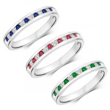 9ct White Gold Diamond and Gemstone 2mm Channel Set Ring