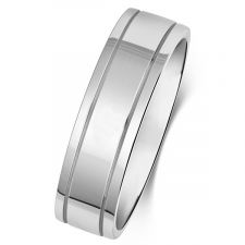 Flat Court Polished Wedding Ring With Offset Grooves