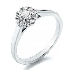 18ct White Gold Diamond Halo Engagement Ring 0.40ct
