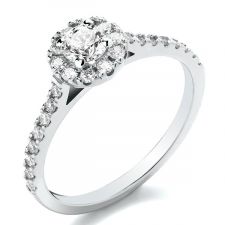 9ct White Gold Diamond Halo & Diamond Shoulders Engagement Ring 0.64ct